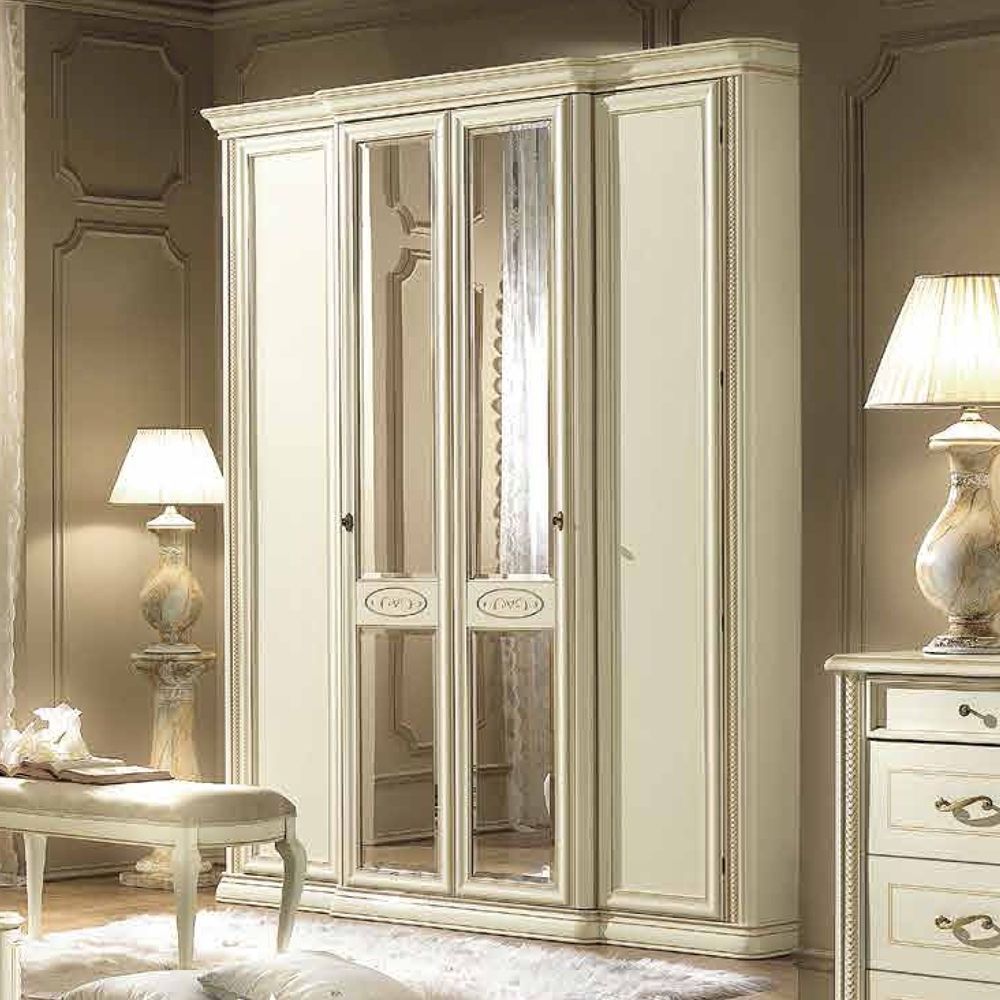 Camel Siena Night Ivory Italian 4 Door Wardrobe With 2 Mirror – Cfs  Furniture Uk Intended For Ivory Wardrobes (Gallery 19 of 20)