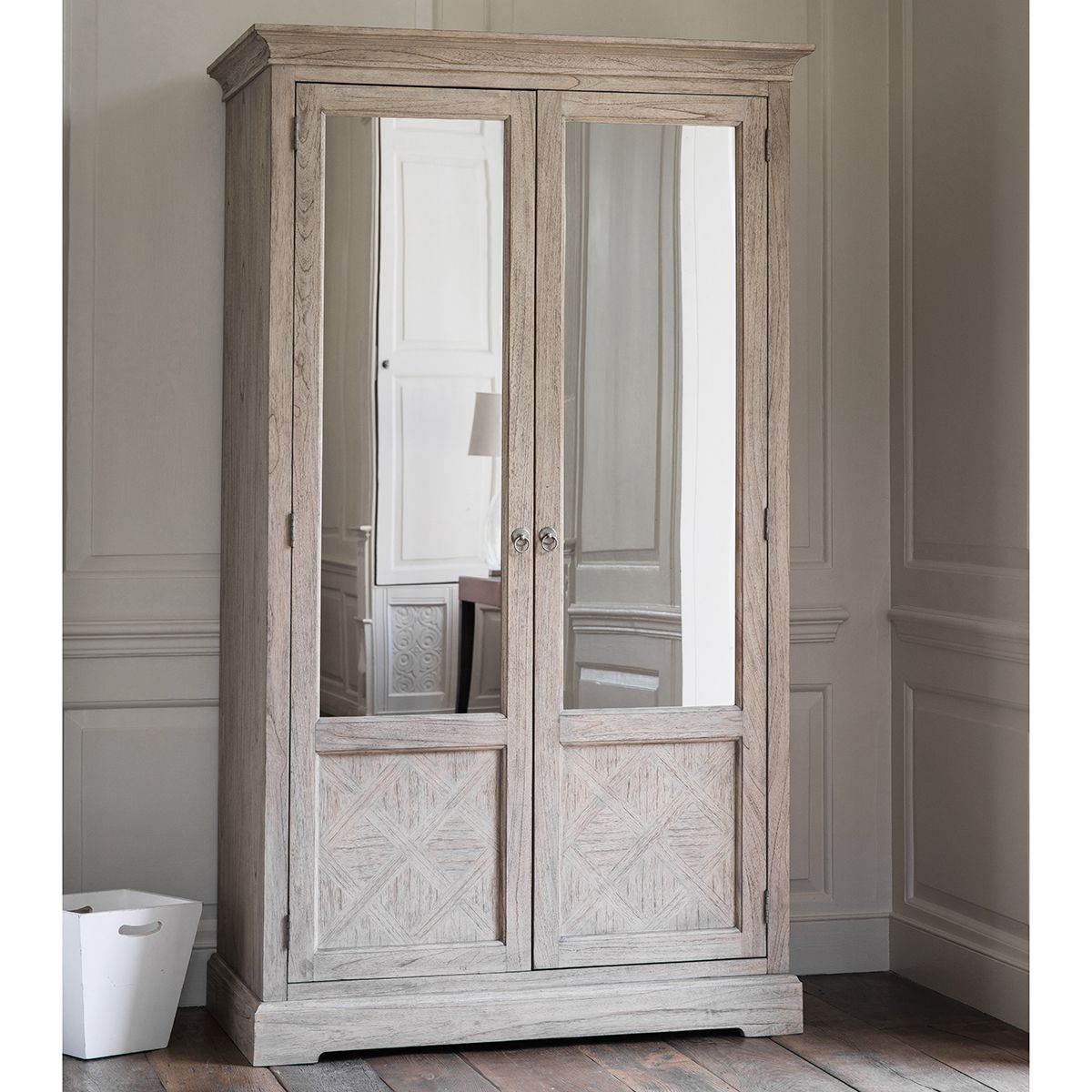 Camille French Style Double Wardrobe, Washed Oak | French Wardrobes |  French Bedroom Furniture Intended For Double Mirrored Wardrobes (Gallery 20 of 20)