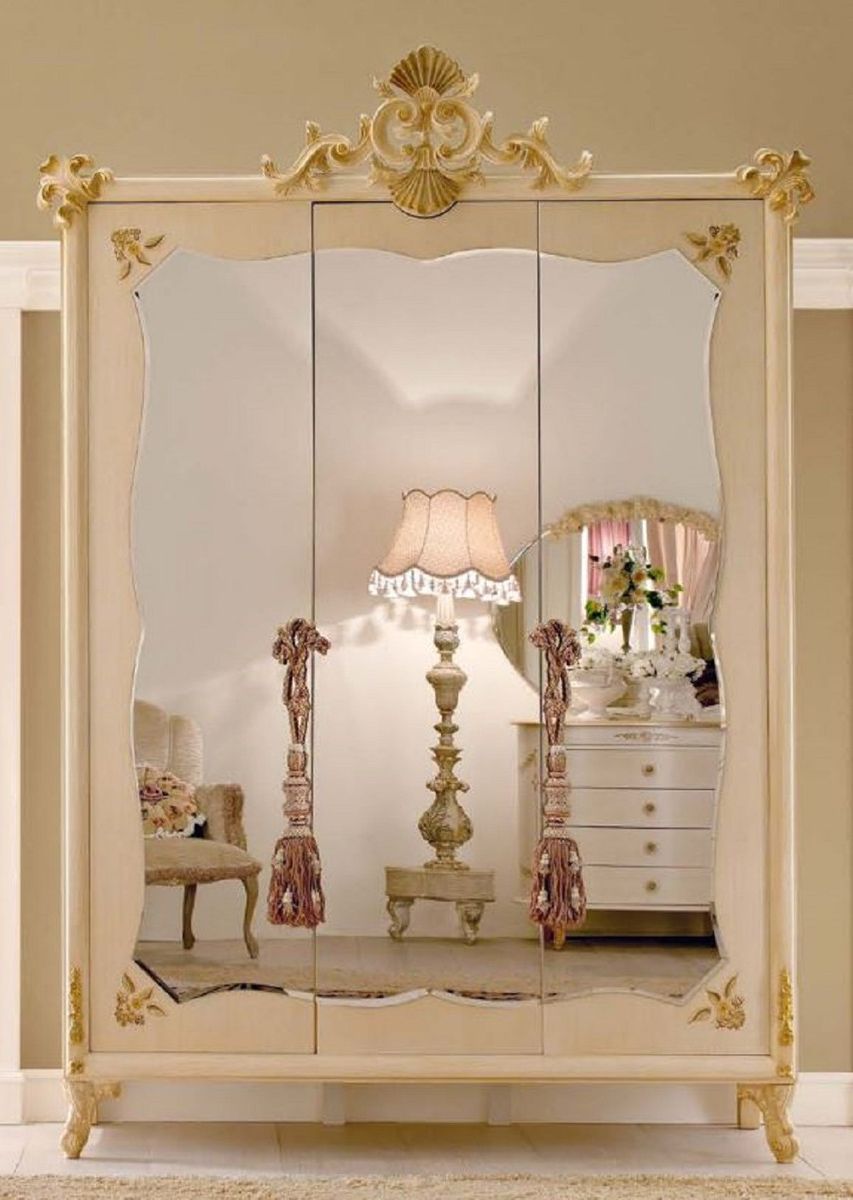 Casa Padrino Luxury Baroque Bedroom Cabinet Cream / Gold – Handmade Wardrobe  With 3 Mirrored Doors – Baroque Bedroom Furniture – Luxury Quality – Made  In Italy | Casa Padrino For Baroque Wardrobes (View 13 of 20)