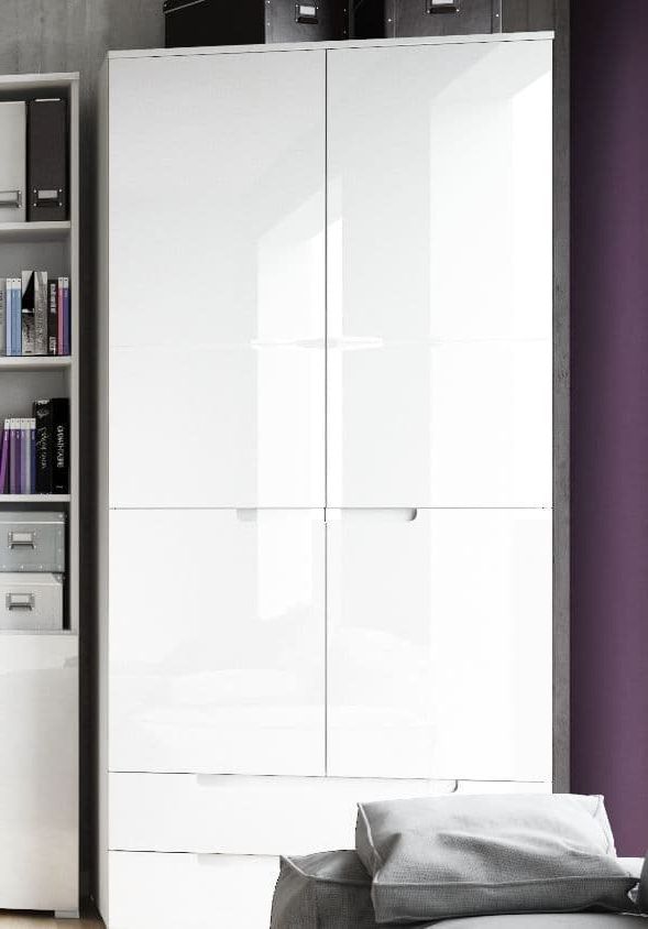 Cellini White High Gloss 2 Door 2 Drawer Wardrobe S28 Intended For White 2 Door Wardrobes With Drawers (Gallery 10 of 20)