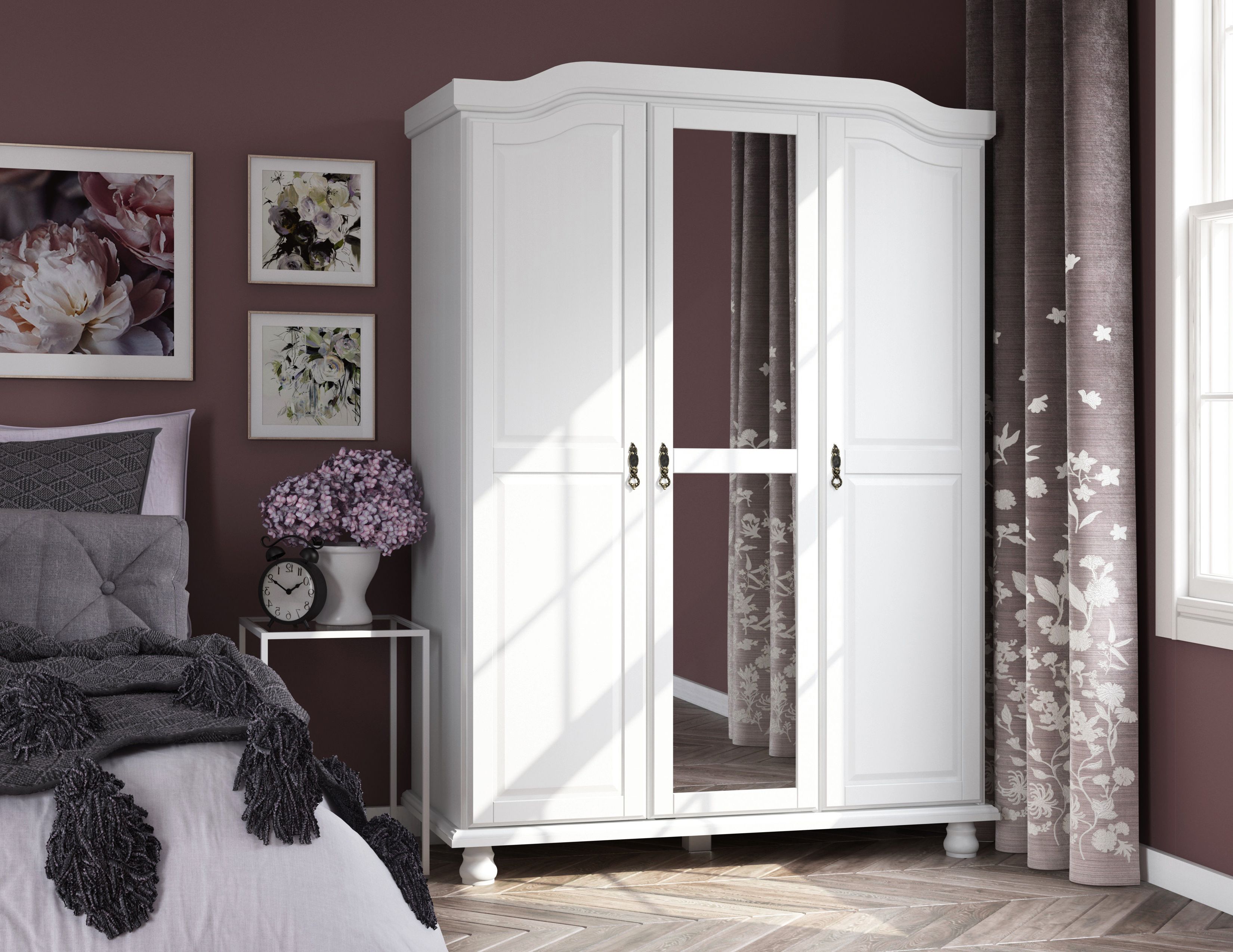 Charlton Home® Anass Kyle 100% Solid Wood 3 Door Wardrobe Armoire With Mirrored  Door & Reviews | Wayfair Inside Three Door Mirrored Wardrobes (View 15 of 20)