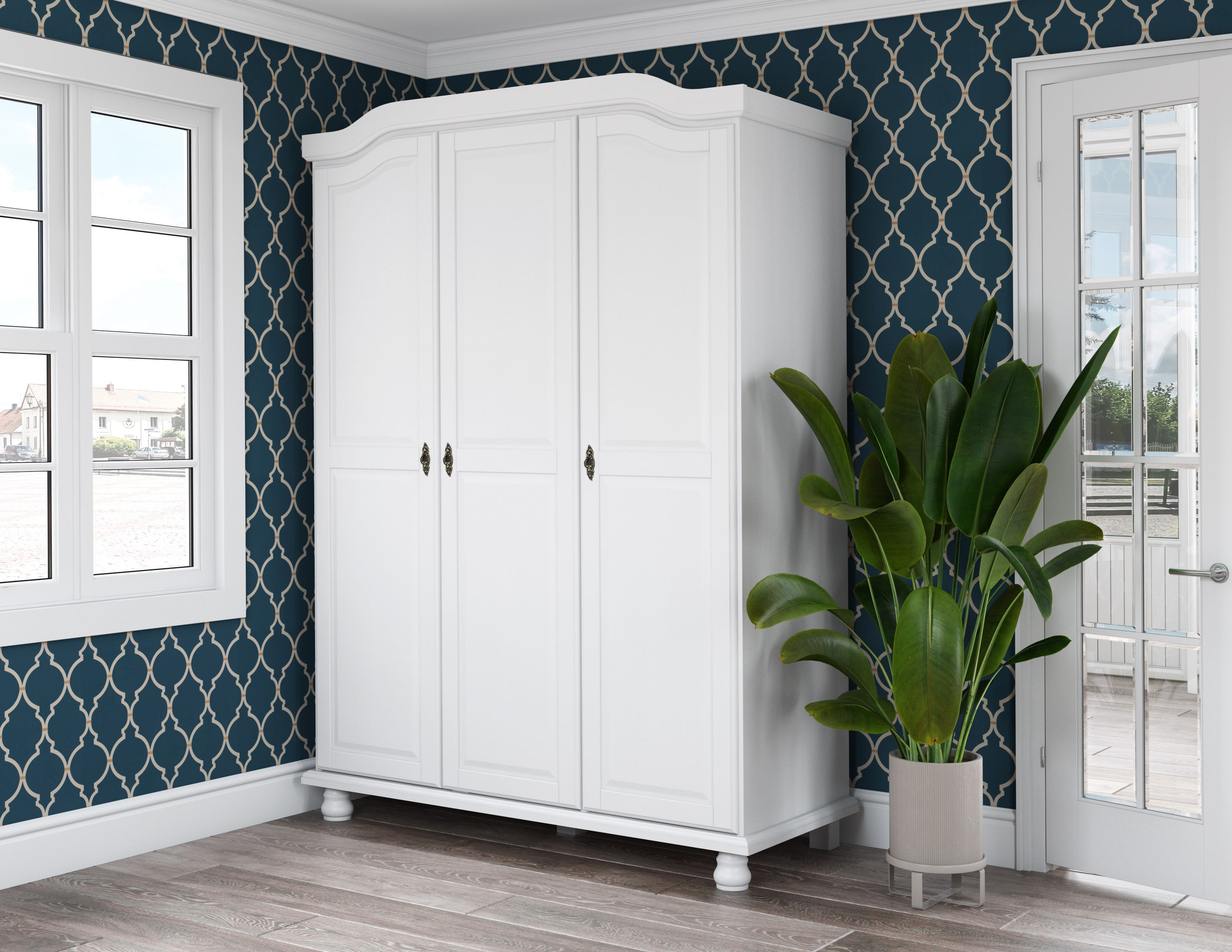 Charlton Home® Kyle 100% Solid Wood 3 Door Wardrobe Armoire & Reviews |  Wayfair Regarding 3 Door Wardrobes With Drawers And Shelves (Gallery 10 of 20)