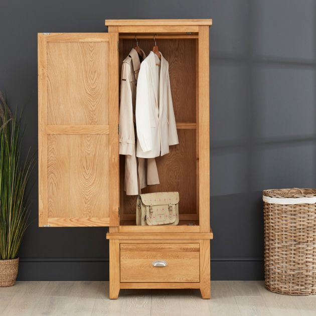 Cheshire Oak Single 1 Door Wardrobe With Drawer | The Furniture Market Throughout Single Oak Wardrobes With Drawers (Gallery 2 of 20)