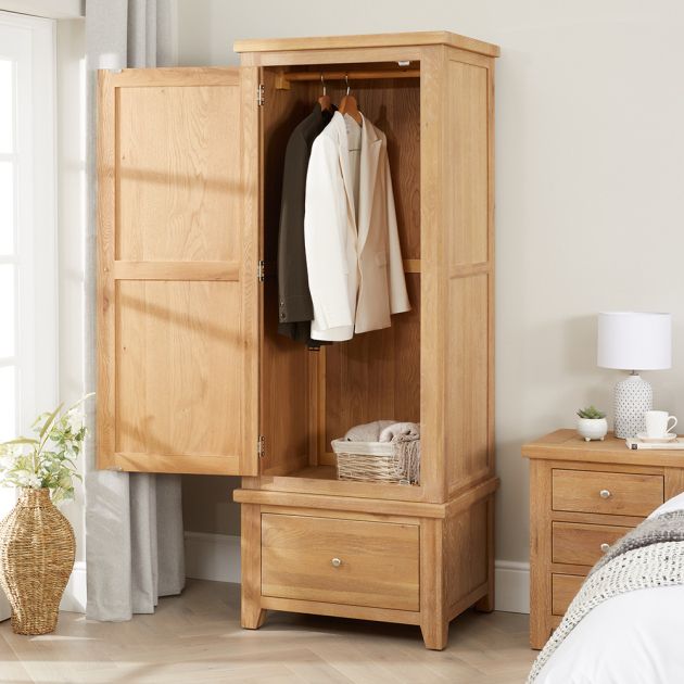 Cheshire Weathered Limed Oak Single 1 Door Wardrobe With Drawer | The  Furniture Market For Oak Wardrobes For Sale (View 11 of 20)