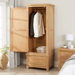 Cheshire Weathered Limed Oak Single 1 Door Wardrobe With Drawer | The  Furniture Market With Regard To Single White Wardrobes With Drawers (Gallery 16 of 20)