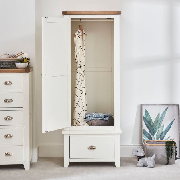 Cheshire White Painted Single 1 Door Wardrobe With Drawer | The Furniture  Market Throughout Single Wardrobes (View 4 of 20)