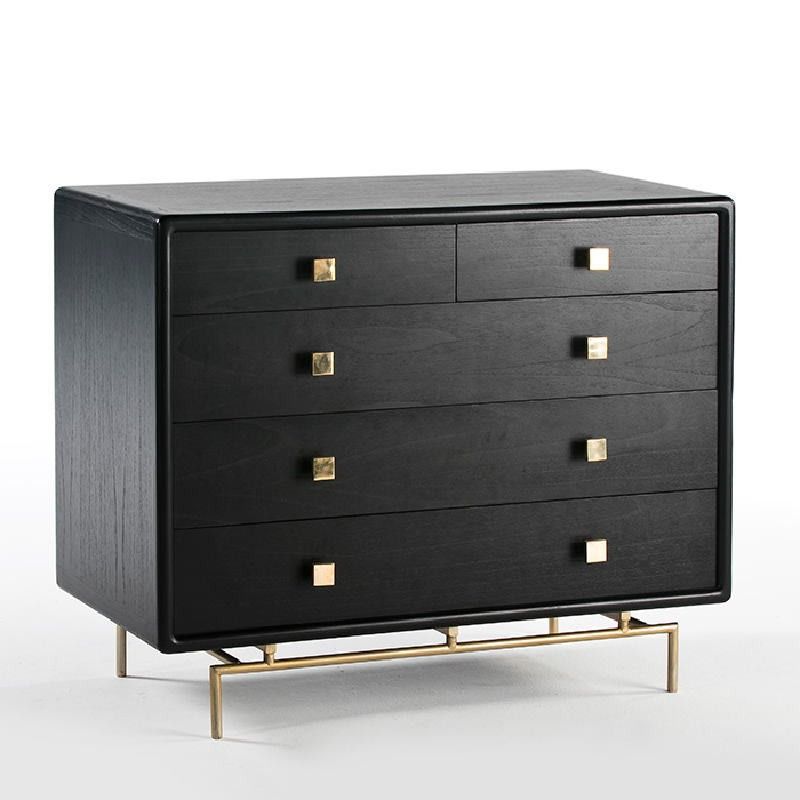 Chest Of Drawers 5 Drawers 110x55x95 Metal Gold Wood Black In Cheap Wardrobes And Chest Of Drawers (View 13 of 20)