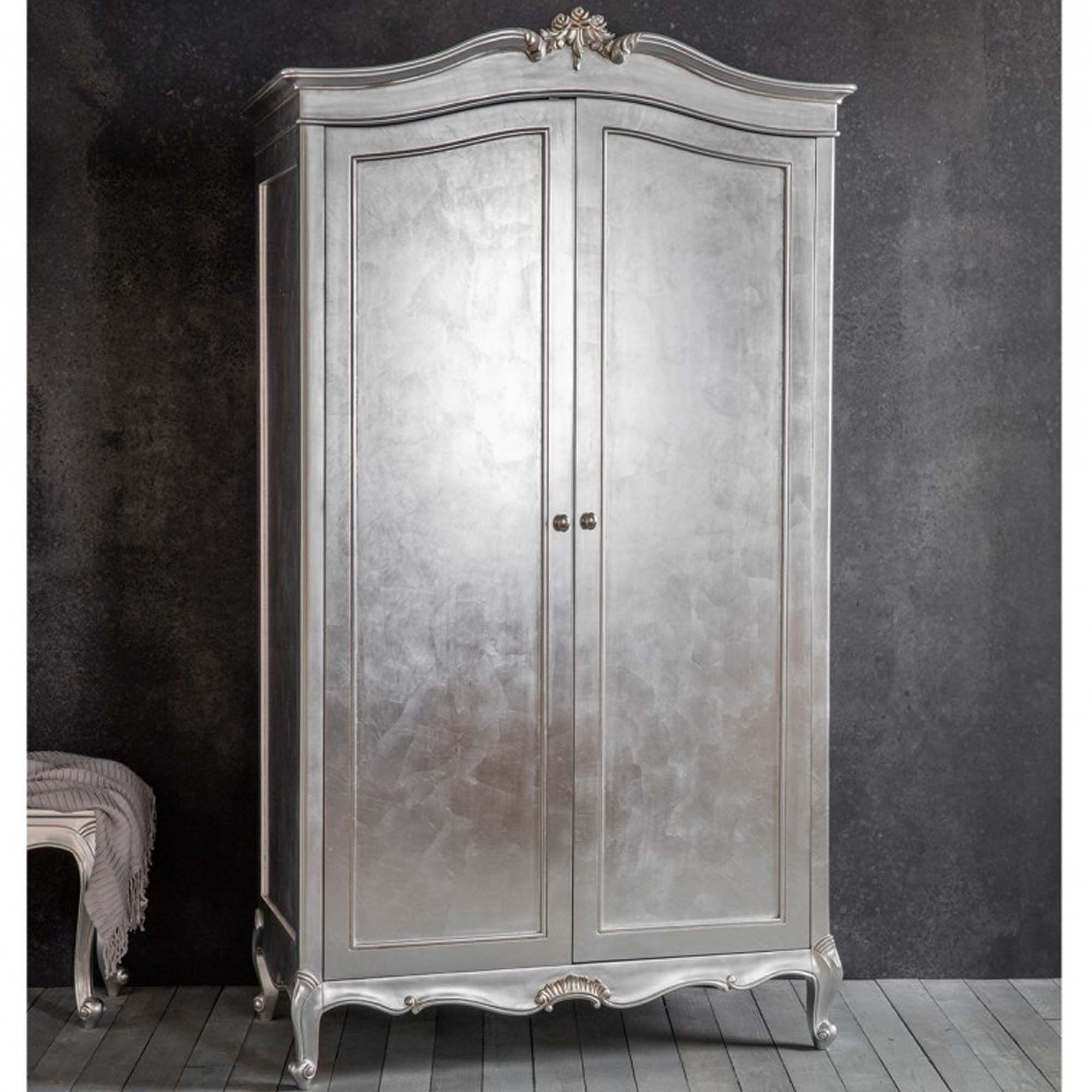 Chic Silver 2 Door Shabby Chic Wardrobe | Homesdirect365 Regarding Silver Wardrobes (Gallery 9 of 20)
