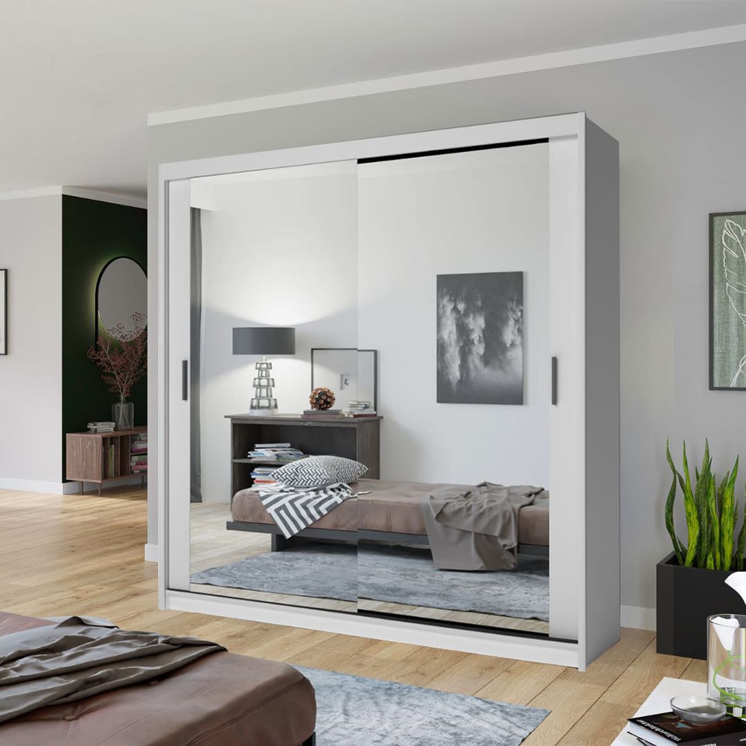 Chicago White Wardrobe | 90 Days Return | Mn Furniture Inside Double Wardrobes With Mirror (View 15 of 20)