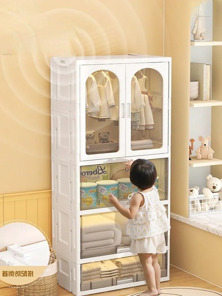 Children Simple Clothes Wardrobe Multilayer Bedroom Storage Cabinet Free  Installation Double Door Plastic Wardrobes For Room – Aliexpress With Regard To Wardrobes For Baby Clothes (View 8 of 20)