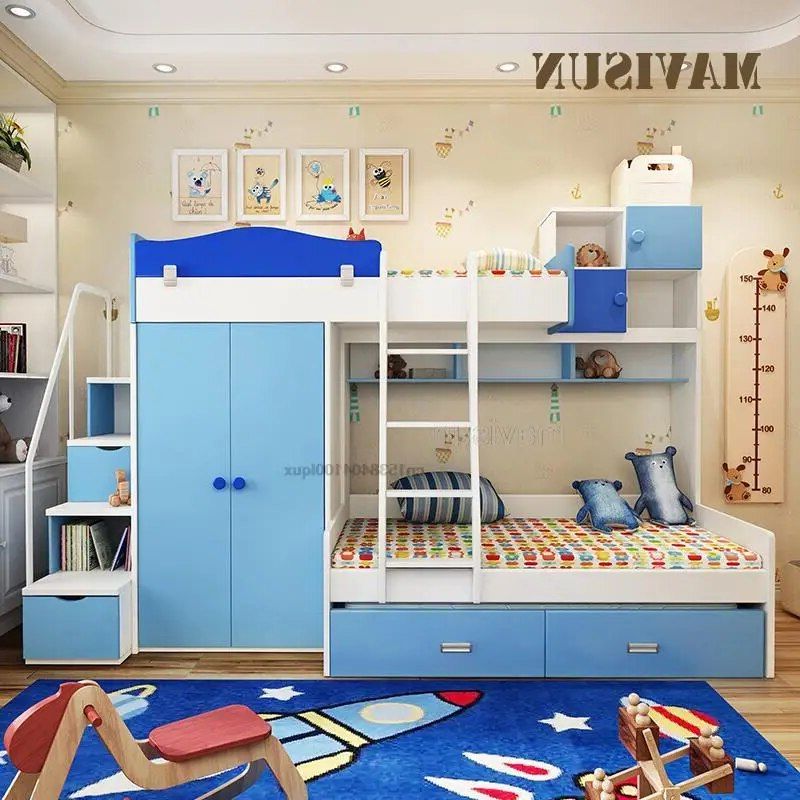 Children's Bunk Bed Combination With Guardrail And Wardrobe Multifunctional  Bed For Boys And Girls Classic Bedroom Furniture – Aliexpress Regarding Double Rail Childrens Wardrobes (Gallery 14 of 20)