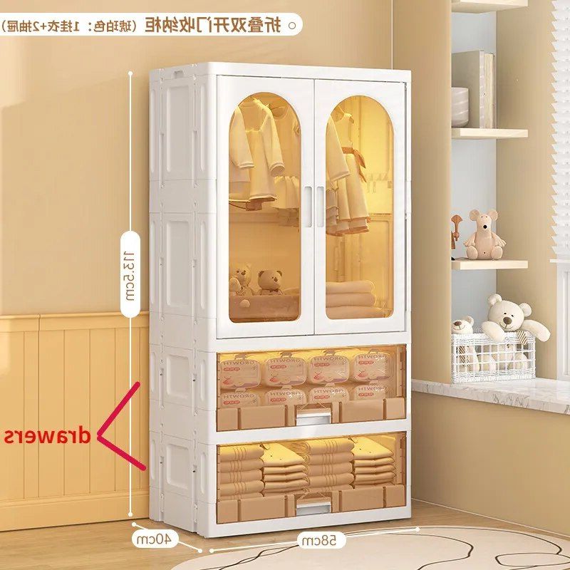 Children's Foldable Wardrobe Removable Multi Layer Storage Cabinet With  Wheels Space Saving Pp Storage Bins Home Furniture – Aliexpress With Regard To Wardrobes With 2 Bins (View 11 of 20)