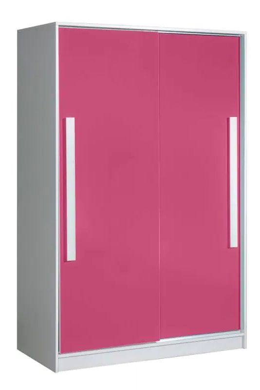 Children's Room – Sliding Door Wardrobe / Wardrobe Walter 12, Colour: White  / Pink High Gloss – 191 X 120 Throughout Pink High Gloss Wardrobes (View 15 of 20)