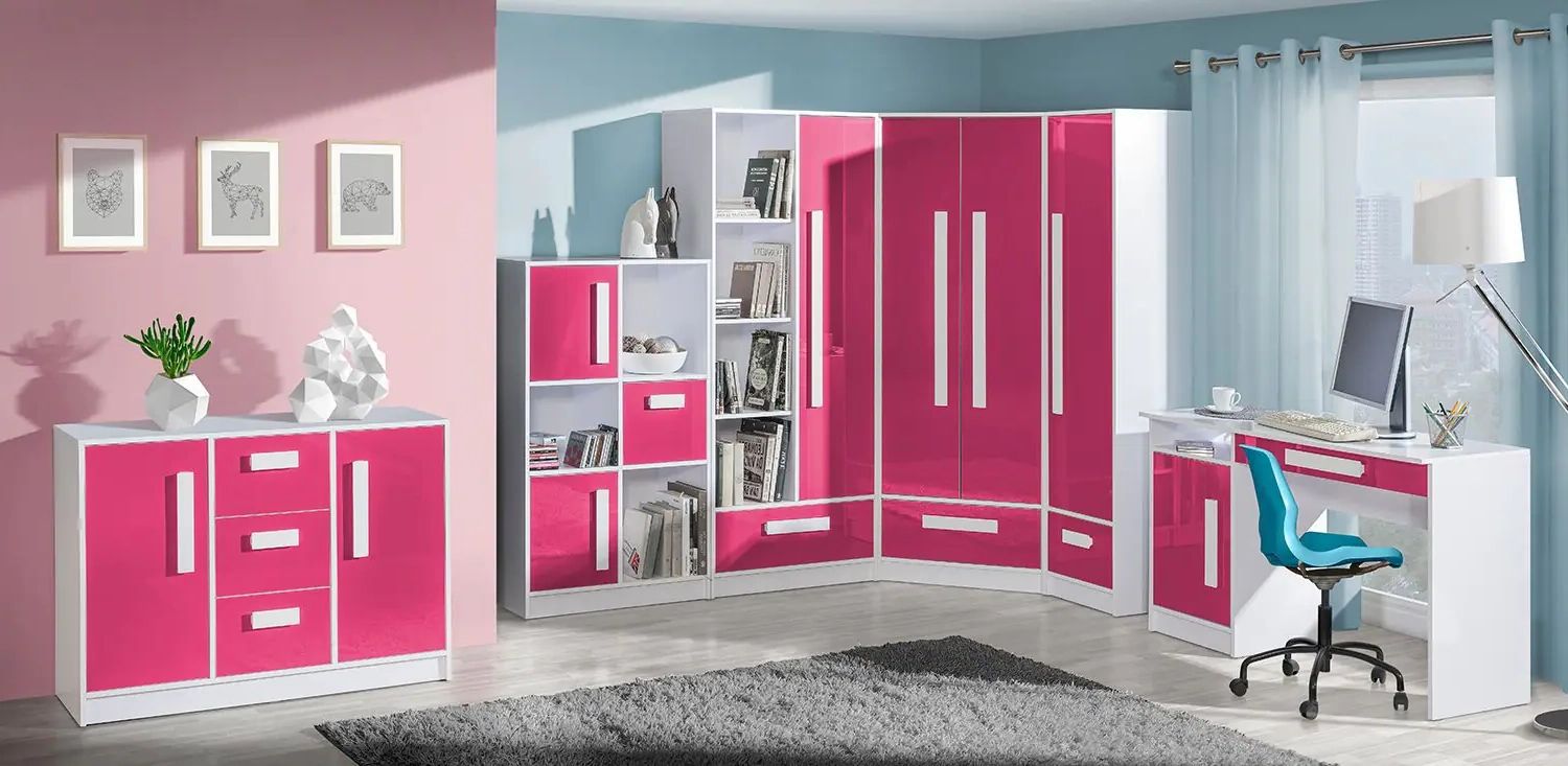 Children's Room – Wardrobe Walter 04, Colour: White / Pink High Gloss – 191  X 40 X 40 Cm (h X W X D) Regarding Pink High Gloss Wardrobes (View 12 of 20)