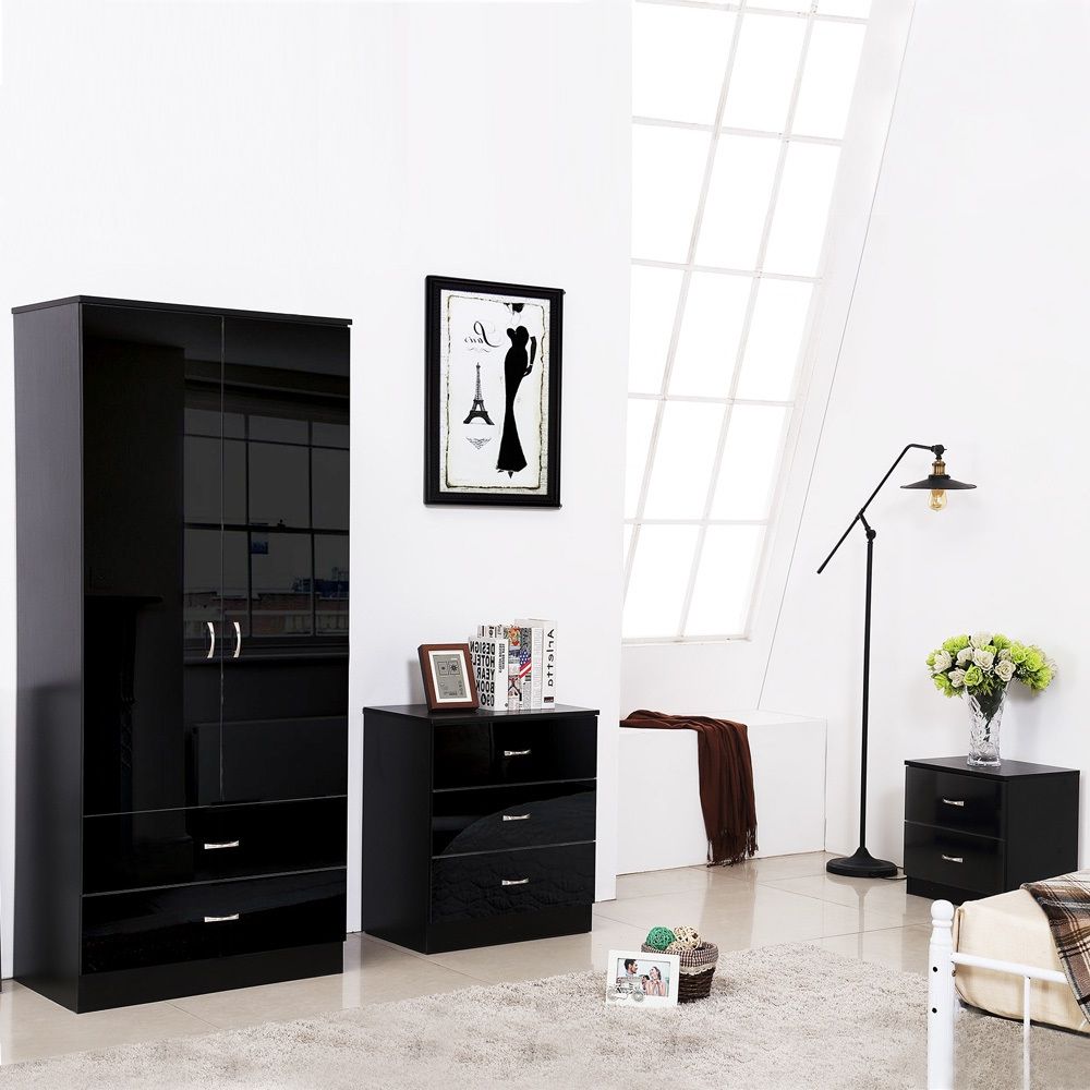 Chilton 2 Door Combination Black Gloss Wardrobe With 2 Drawers – Daily Deal  Offers With Regard To Black Shiny Wardrobes (View 16 of 20)