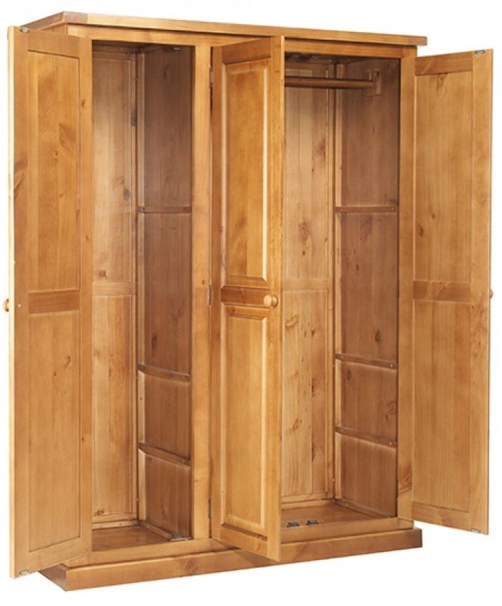 Churchill Waxed Pine Triple Wardrobe, 3 Doors – Cfs Furniture Uk In 3 Door Pine Wardrobes (Gallery 17 of 20)