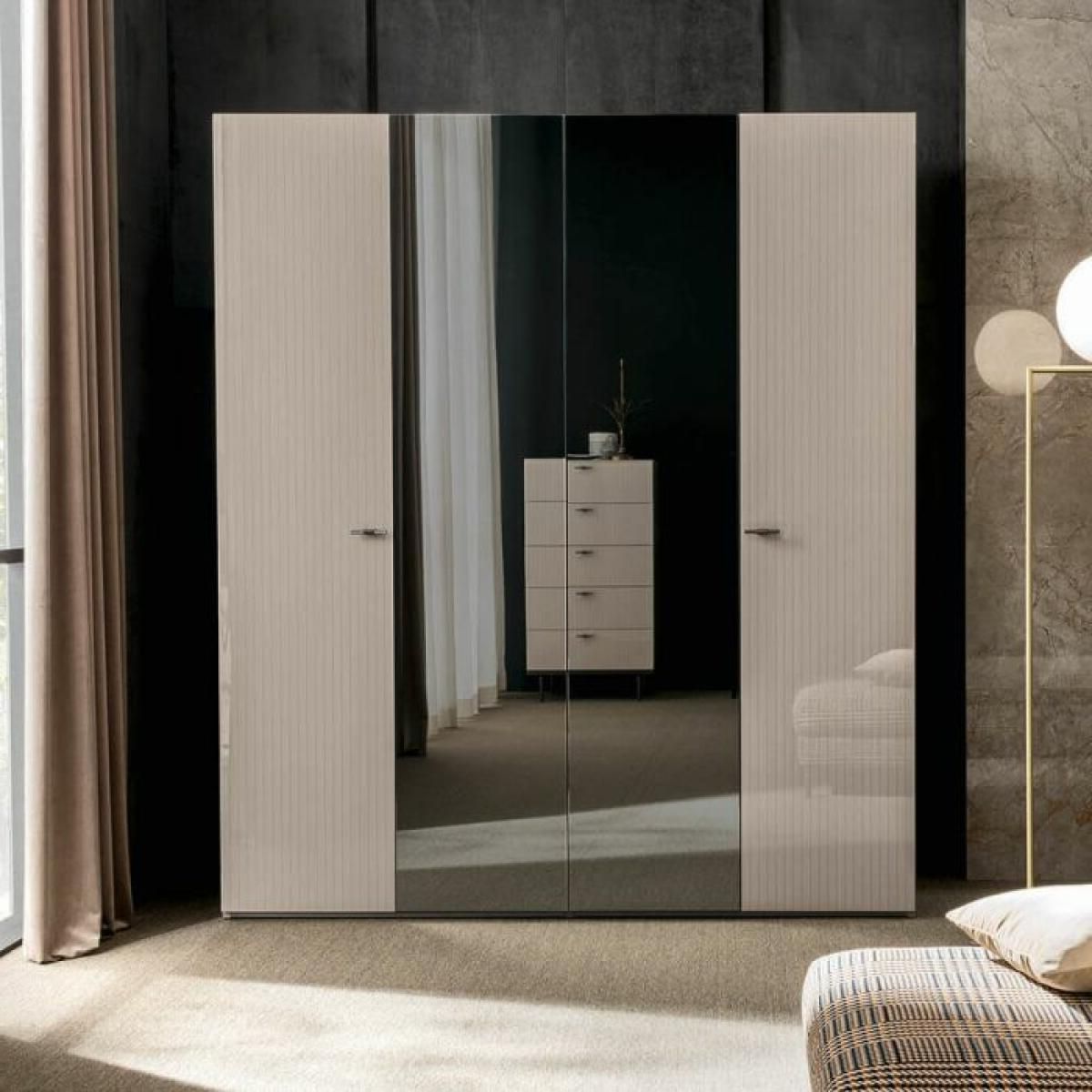 Claire 4 Door High Gloss Mirror Wardrobe – Bova Contemporary Furniture –  Dallas, Texas Modern Furniture Store Throughout High Gloss White Wardrobes (View 13 of 20)
