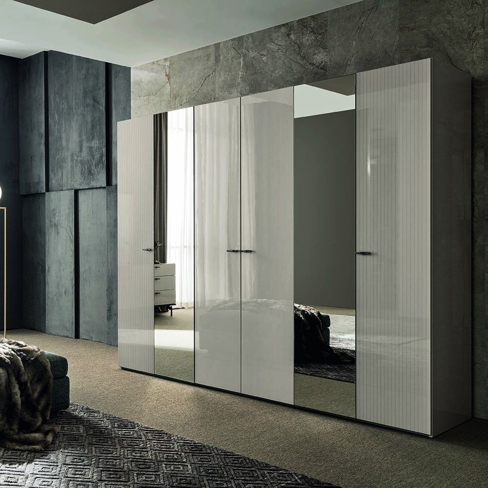 Claire 6 Door Wardrobe High Gloss Pearl Line – Lees Of Grimsby In High Gloss Doors Wardrobes (Gallery 3 of 20)