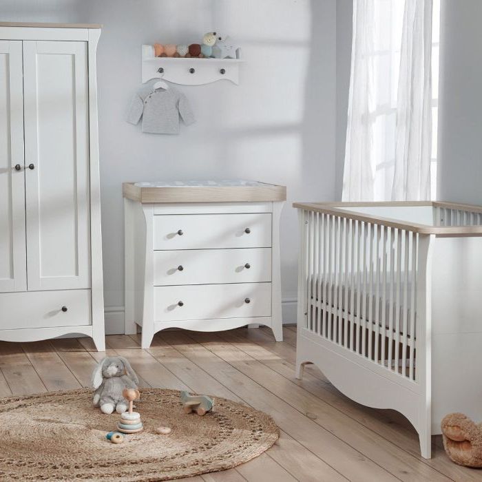 Clara 3 Piece Nursery Furniture Set (cot Bed, Dresser & Wardrobe) – White &  Ash Throughout Double Rail Nursery Wardrobes (View 9 of 20)