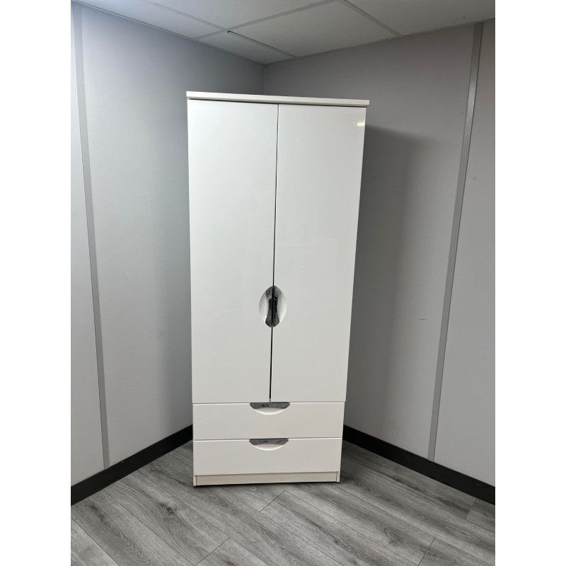 Clearance Camden Standard 2 Drawer Wardrobe – White Gloss │ Clearance  Bedroom Furniture │ The Bedroom Shop Wigan For Camden Wardrobes (Gallery 16 of 20)