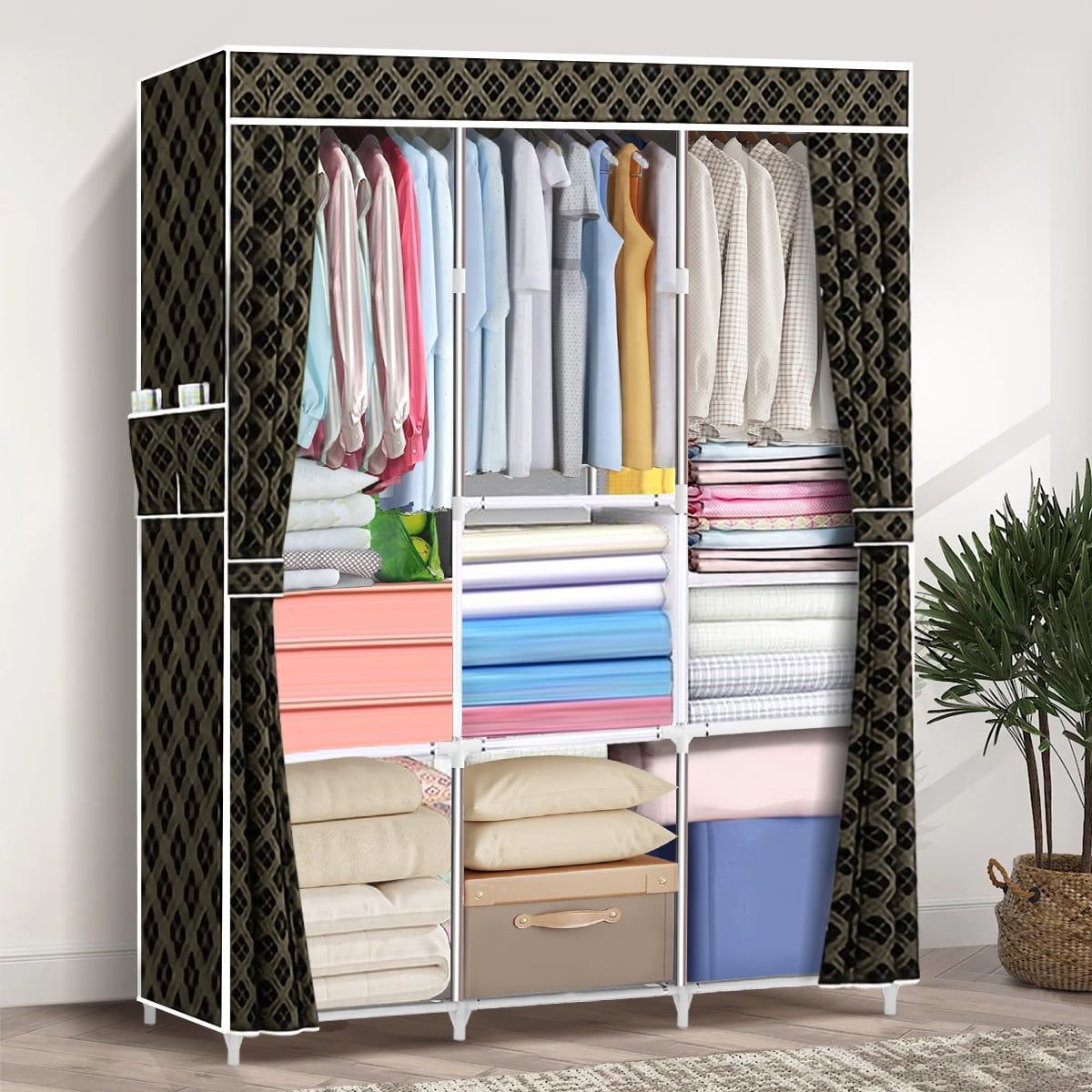 Closet Organizer With 3 Hanging Rod 65*41 Inch Clothes Rack With 7 Shelves, Portable  Closet With Waterproof Cover, Wardrobe Clothes Storage Organizer For  Bedroom – Walmart Inside Wardrobes With Shelf Portable Closet (View 7 of 20)