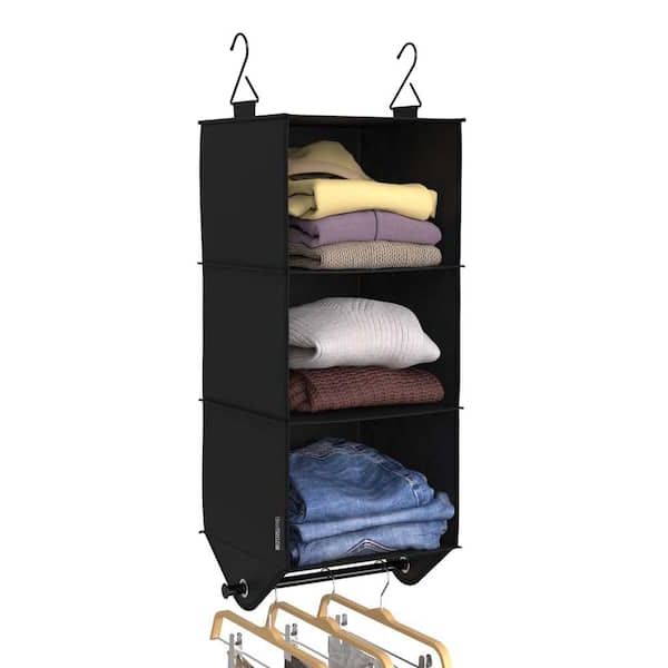 Closetmaid 34.76 In. H Charcoal Black Fabric Hanging Closet Organizer With 3  Shelves 2050500 – The Home Depot Pertaining To 3 Shelf Hanging Shelves Wardrobes (Gallery 8 of 20)