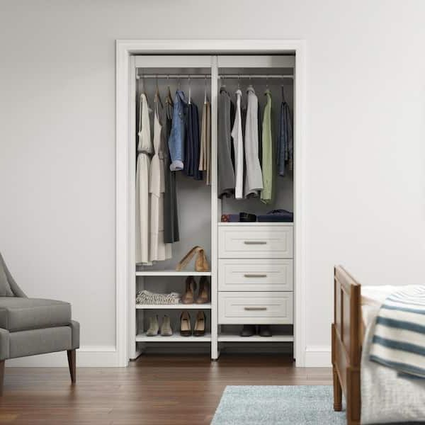 Closetsliberty 46.5 In. W White Adjustable Tower Wood Closet System  With 3 Drawers And 7 Shelves Hs5400 Rw 04 – The Home Depot Inside 3 Shelving Towers Wardrobes (Gallery 8 of 20)