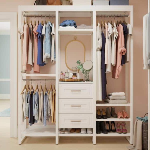 Closetsliberty 68.5 In. W White Adjustable Tower Wood Closet System  With 3 Drawers And 11 Shelves Hs56700 Rw 06 – The Home Depot Inside 3 Shelving Towers Wardrobes (Gallery 10 of 20)
