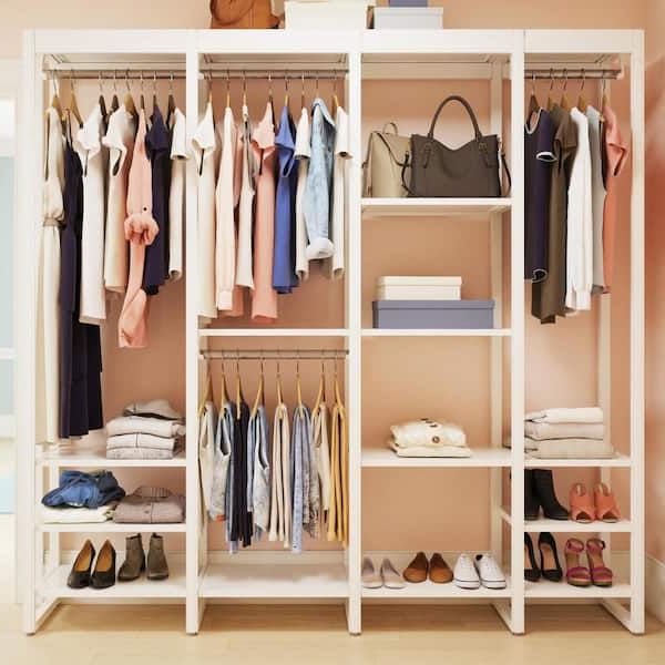 Closetsliberty 84 In. W White Adjustable Wood Closet System With 13  Shelves And 4 Rods Hs4674 Rw 07 – The Home Depot In 4 Shelf Closet Wardrobes (Gallery 14 of 20)