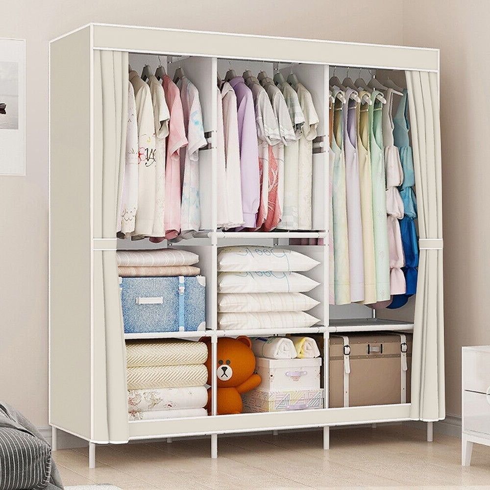 Clothes Organizer With 3 Hanging Rod Closet Organizer With Shelf Portable  Closet With Cover Clothes Rack Standing Closet Clothes Storage Wardrobe  Garment Cabinet 50x17x67inch – Walmart For Garment Cabinet Wardrobes (Gallery 9 of 20)