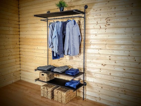 Clothes Rack With Shelves For Built In Wardrobe Industrial – Etsy Regarding Built In Garment Rack Wardrobes (Gallery 1 of 20)