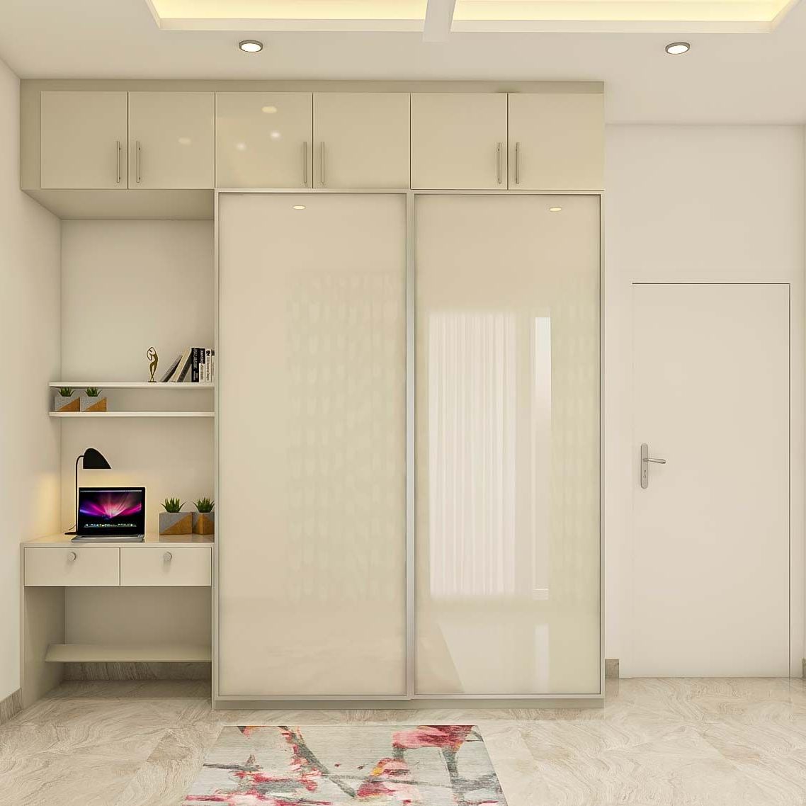 Contemporary Spacious Wardrobe With Glossy White Laminate | Livspace For Glossy Wardrobes (View 5 of 20)