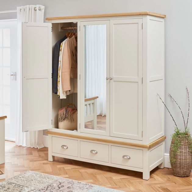 Cotswold Cream Painted Triple 3 Door Wardrobe With Mirror | The Furniture  Market For Cream Wardrobes (View 2 of 20)