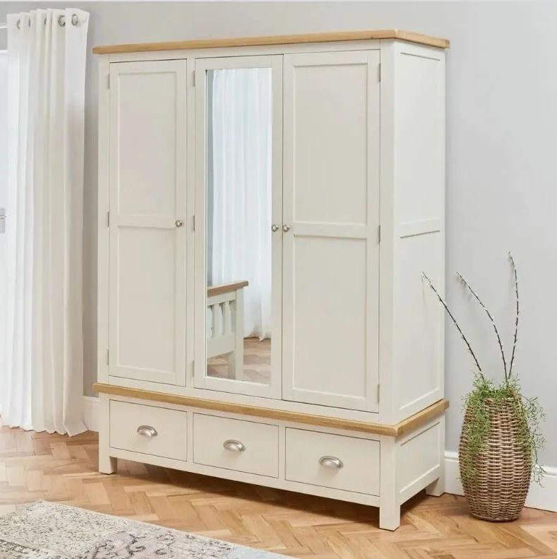 Cotswold Cream Painted Triple 3 Door Wardrobe With Mirror – Wt43 | Ebay Intended For Cream Triple Wardrobes (View 4 of 20)