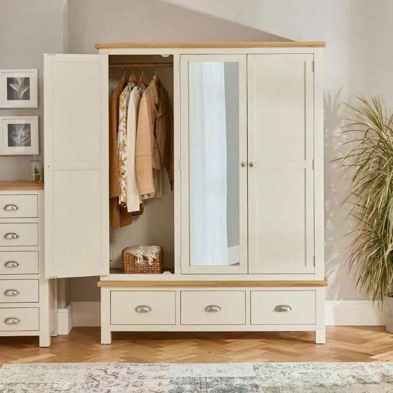 Cotswold Cream Painted Triple 3 Door Wardrobe With Mirror – Wt43 | Ebay Throughout Cream Triple Wardrobes (Gallery 10 of 20)
