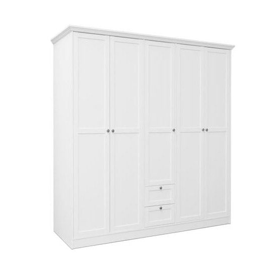 Country Large Wooden Wardrobe In White With 5 Doors | Furniture In Fashion Pertaining To White Wooden Wardrobes (Gallery 20 of 20)