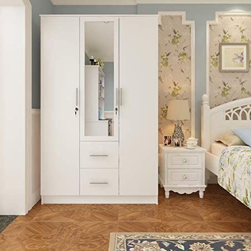 Cozycasa Armoire Wardrobe Closet Wood Clothes Cabinet With Mirror Doors 3  Drawers 6 Storage Shelves For Bedroom, 3 Door Wooden Closet Finish In White  | Shelves In Bedroom, Wooden Wardrobe Design, White Wooden Wardrobe For Three Door Wardrobes With Mirror (View 16 of 20)