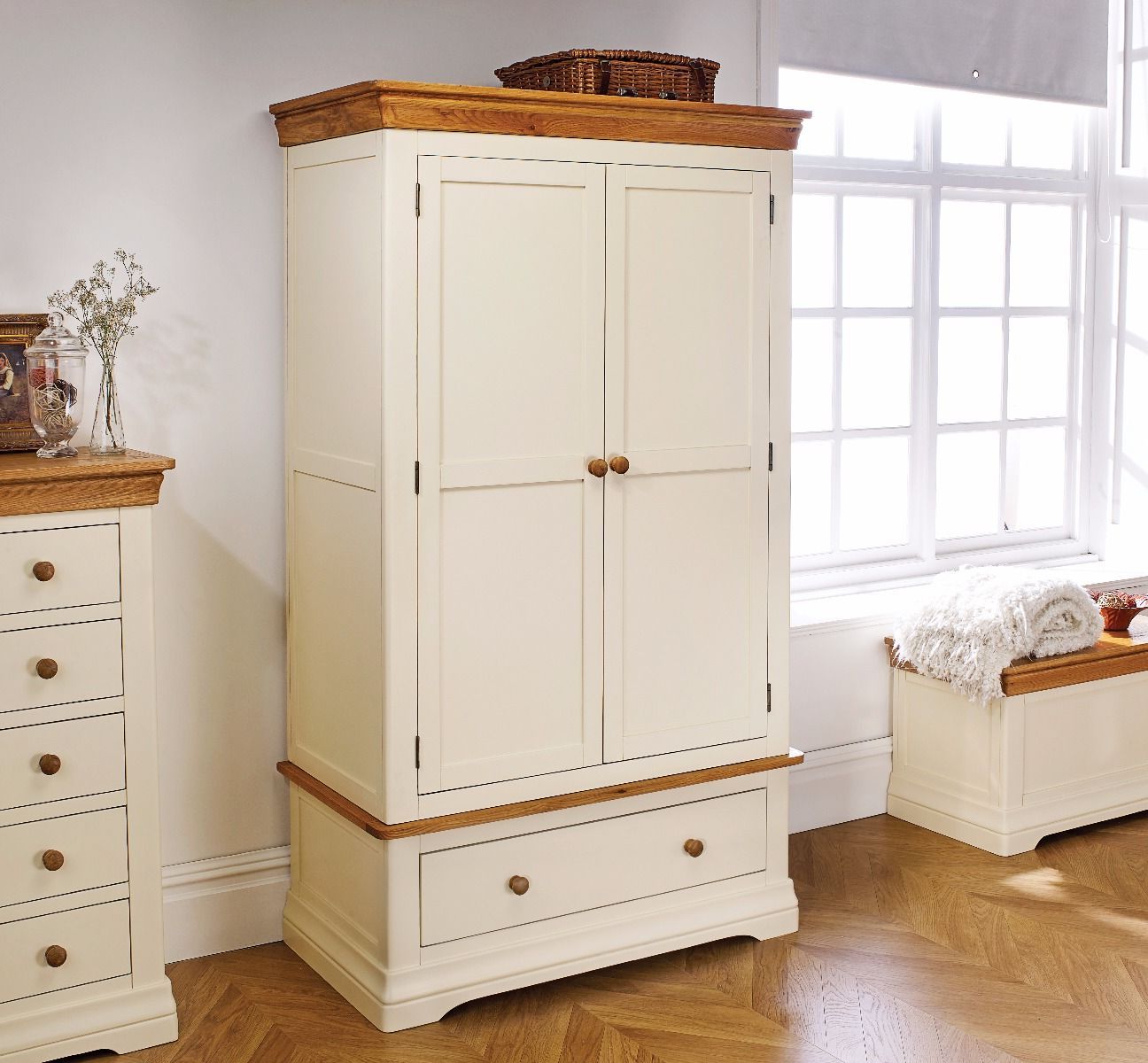 Cream Painted Oak Double Wardrobe – Free Delivery | Top Furniture With Cream Wardrobes (View 3 of 20)