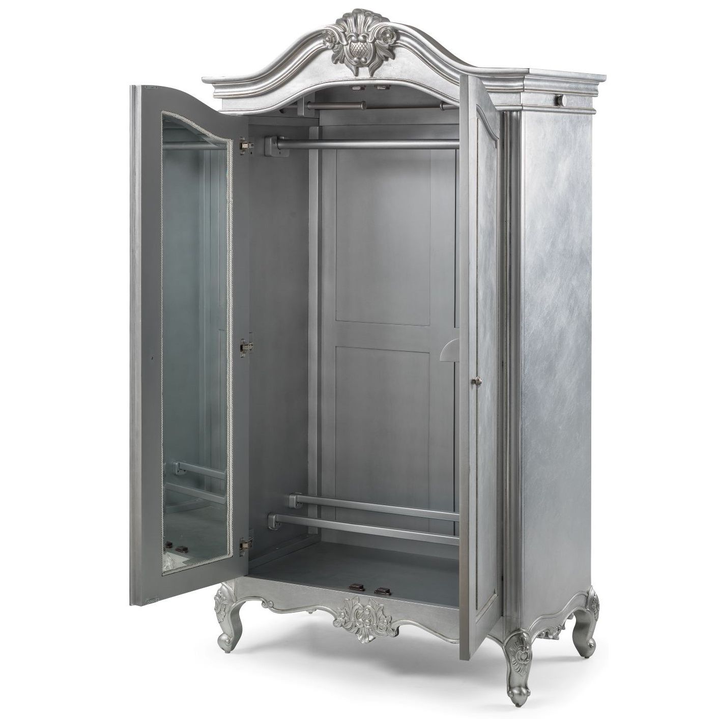 Cristal 2 Door French Silver Leaf Wardrobe – Crown French Furniture In Silver French Wardrobes (Gallery 4 of 20)