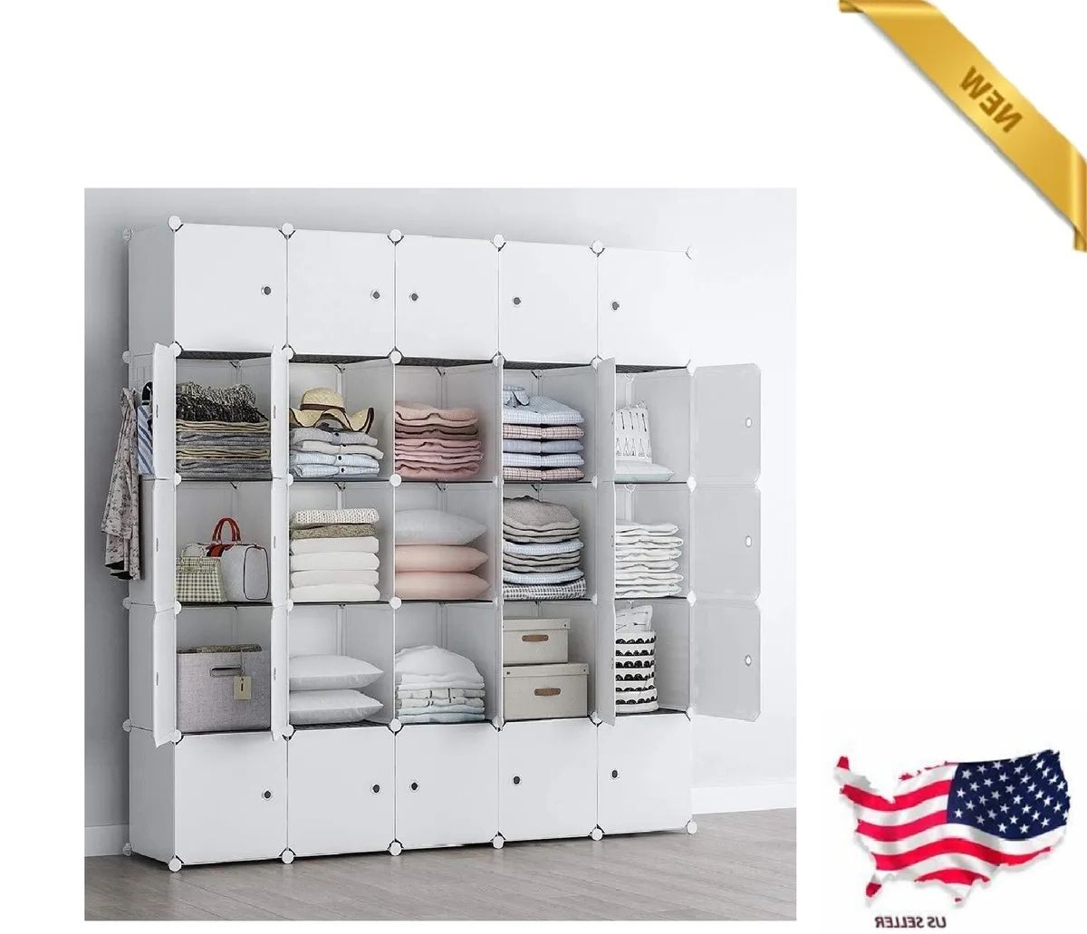 Cube Storage Organzier Portable Closet Wardrobe Bedroom Dresser 25 Cubes  White | Ebay Within Wardrobes With Cube Compartments (View 10 of 20)