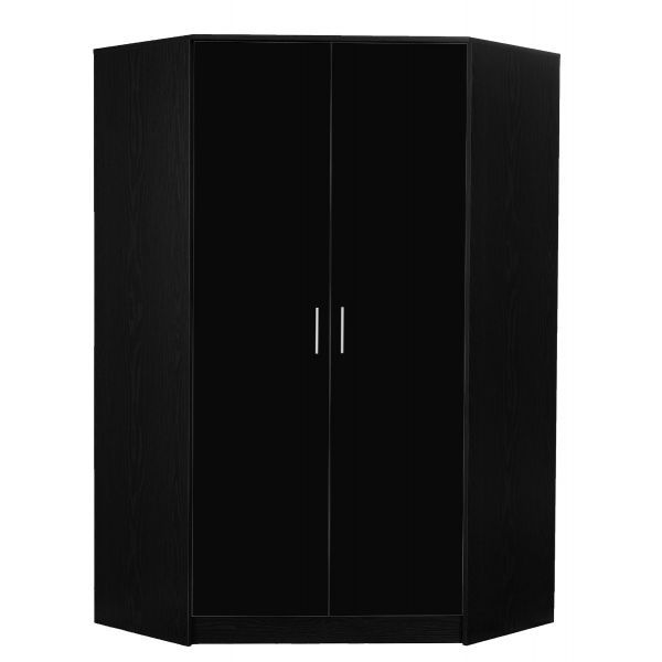 D Furniture Store Ltd | Reflect 2 Door High Gloss Corner Wardrobe In Black  / Black Oak Within Black Corner Wardrobes (Gallery 1 of 20)