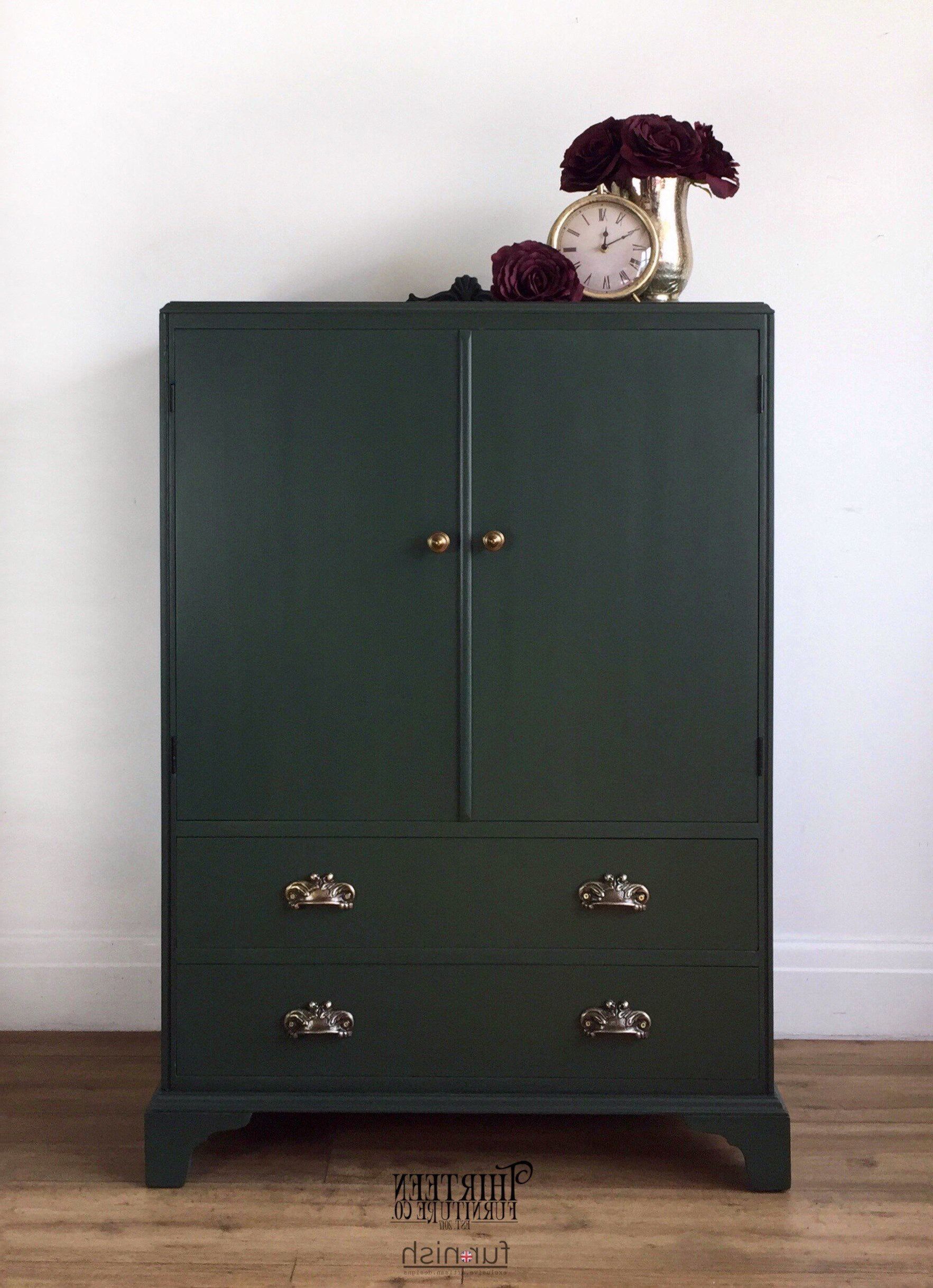 Dark Green Tallboy/cupboard With Drawers | Etsy Uk | Green Painted Furniture,  Green Furniture, Water Based Wood Stain Inside Small Tallboy Wardrobes (Gallery 16 of 20)