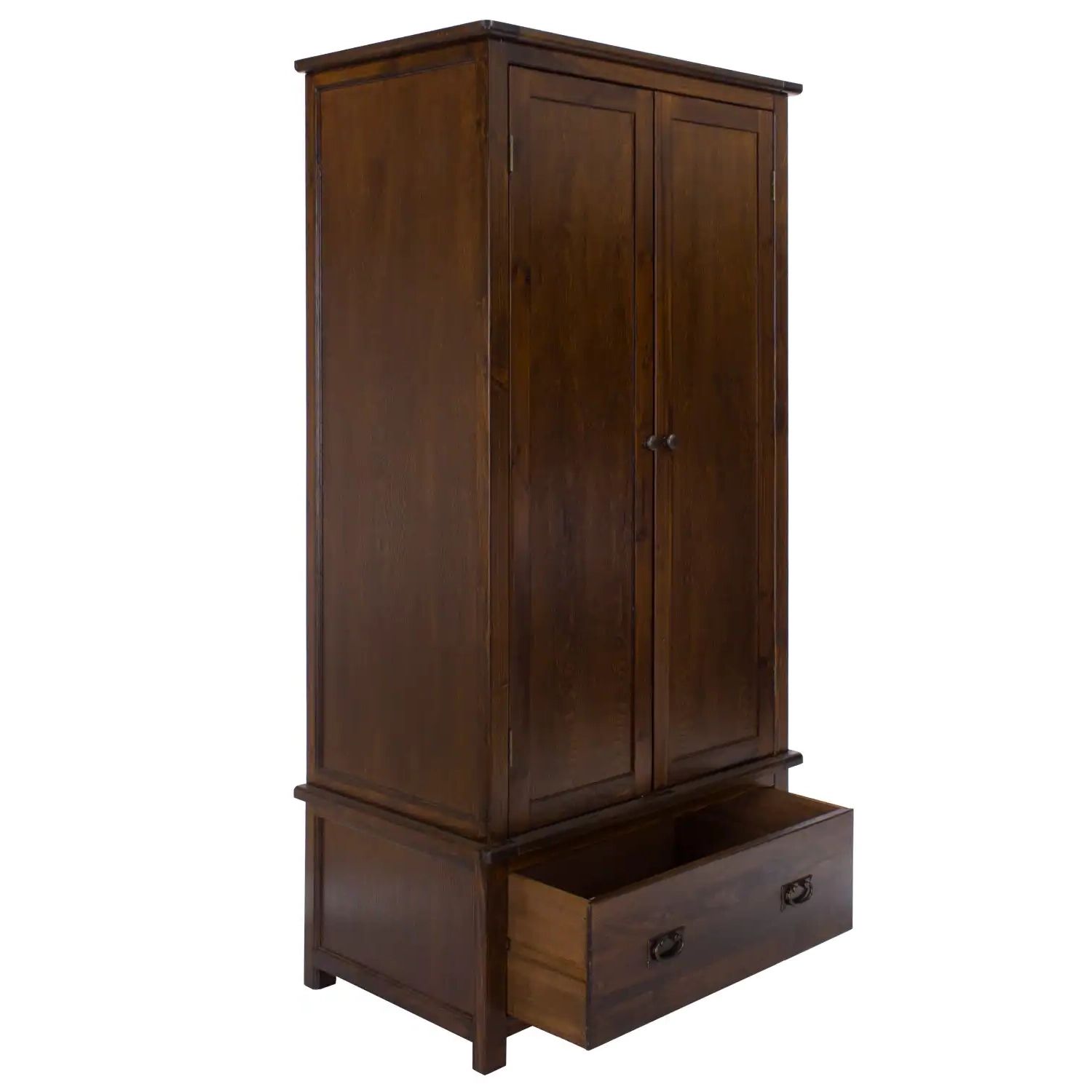 Dark Wood Double Wardrobe 2 Doors 1 Drawer 190cm Tall 90cm Wide – Home  Living Throughout Dark Wood Wardrobes With Drawers (Gallery 6 of 20)