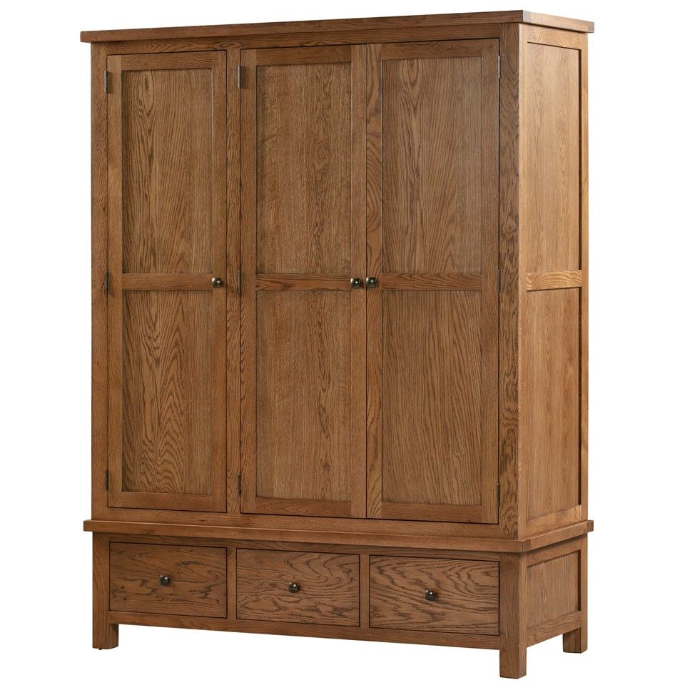 Dawlish Dark Oak Triple Wardrobe With 3 Drawers – Kennedys Furniture,  Clacton On Sea With Regard To Oak Wardrobes For Sale (View 14 of 20)