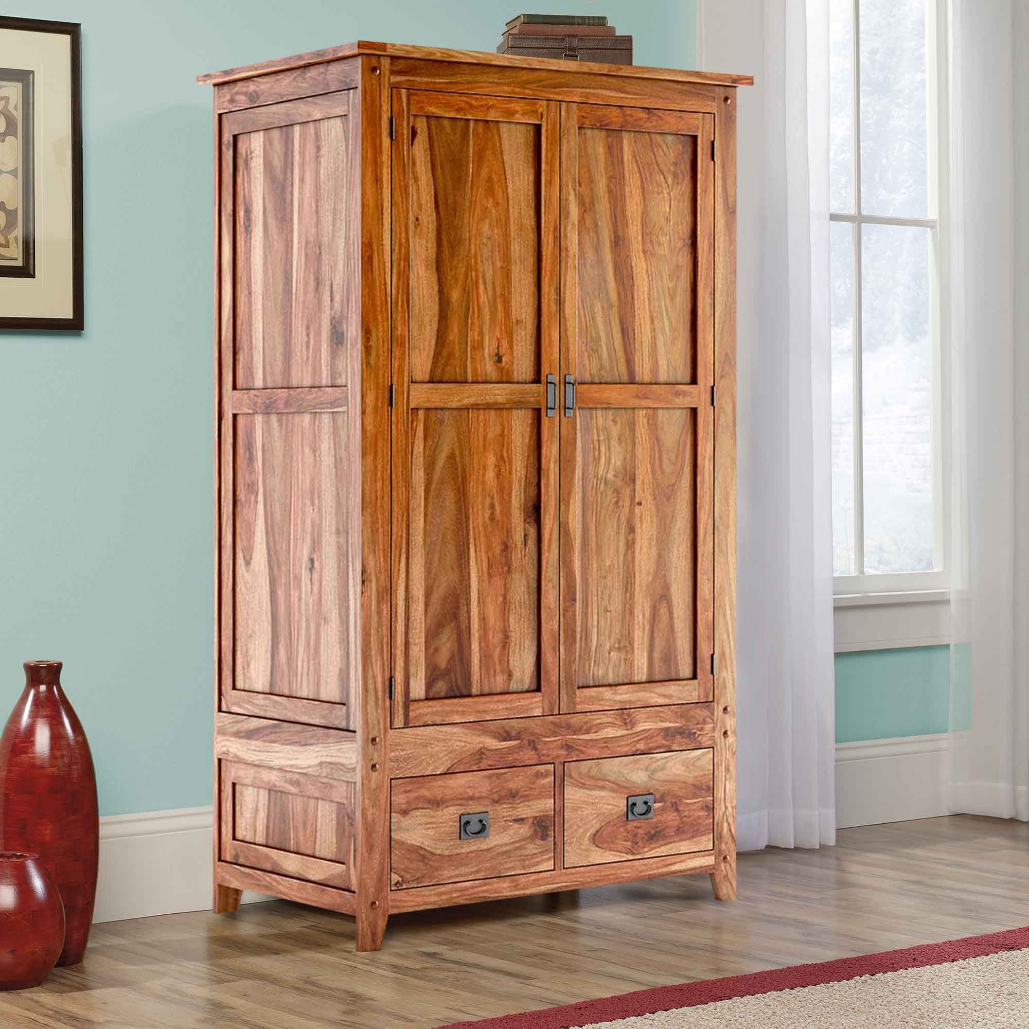 Delaware Farmhouse Solid Wood Wardrobe Armoire With Drawers In Solid Wood Wardrobes Closets (View 3 of 20)