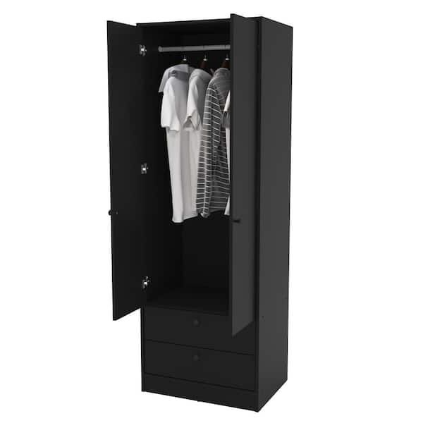 Denmark Black Armoire With 2 Drawers/2 Doors 70 In. H X 24.5 In. W X 17.5  In. D 402001740002 – The Home Depot Regarding Black Wardrobes With Drawers (Gallery 6 of 20)