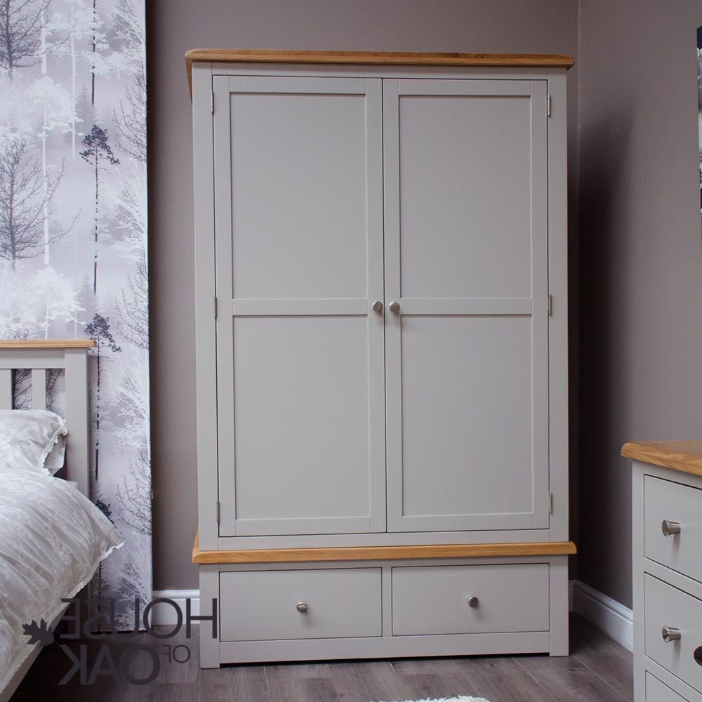 Diamond Grey Double Wardrobe With Drawers | House Of Oak Intended For Double Wardrobes (View 13 of 20)