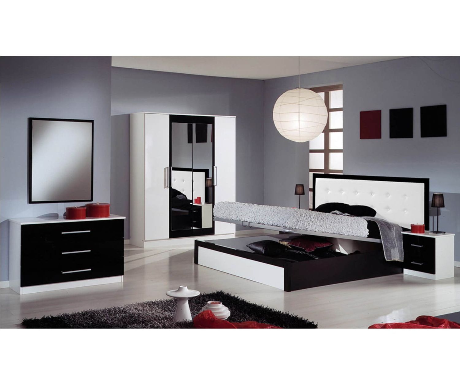 Dima Mobili Diamond Black And White Bedroom Set With 4 Door Wardrobe In Black And White Wardrobes Set (Gallery 3 of 20)
