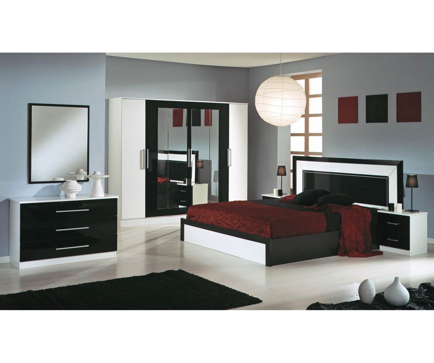 Dima Mobili Miami Black And White Bedroom Set With 6 Door Wardrobe Regarding Black And White Wardrobes Set (Gallery 11 of 20)