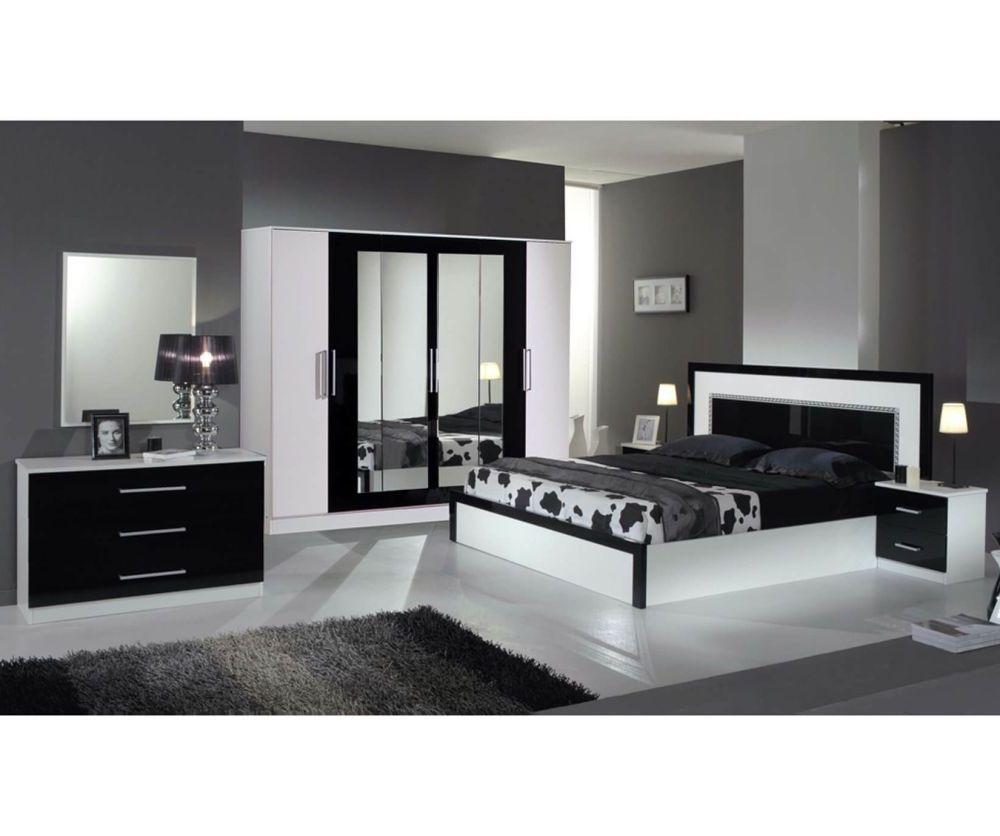 Dima Mobili Milano Black And White Bedroom Set With 6 Door Wardrobe With Regard To Black And White Wardrobes Set (View 4 of 20)